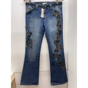 Alberto Makali VTG Y2K Embellished Flare Jeans Blue Denim Boho Sequin Size 8 NEW